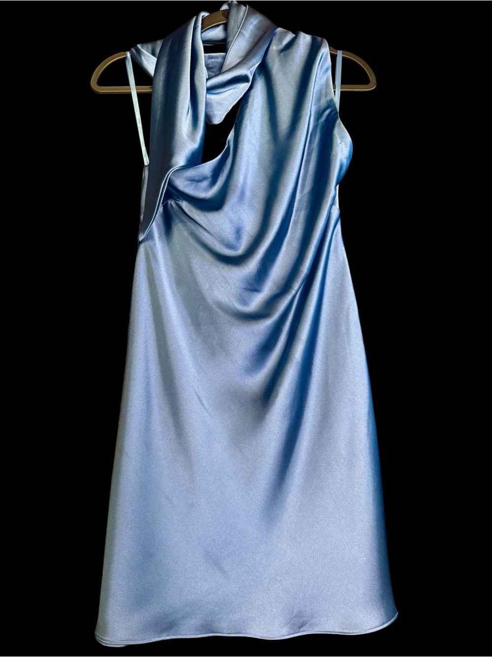Alex & Sophia Juniors Scarf-Neck One-Shoulder Satin Bodycon Dress Blue NWT
